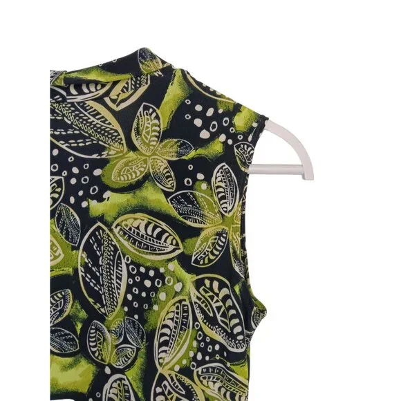 JKLA- Sleeveless Tank Stretch Light Faux Wrap collar-Lime Green-Black-Cream - Picture 8 of 16